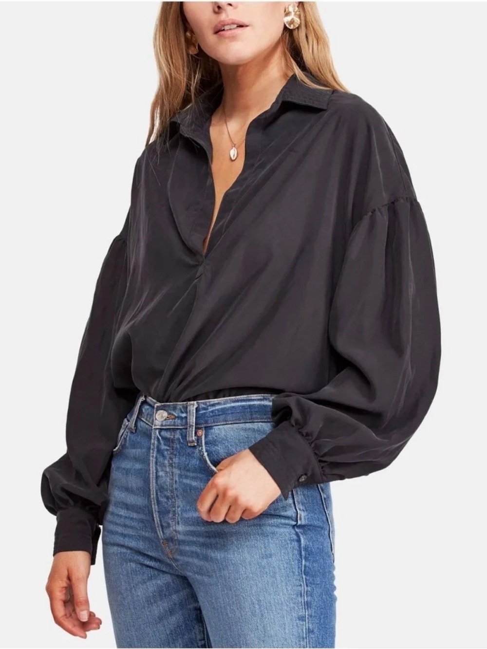 We The Free Long Sleeve Collared Blouse- Size Large
